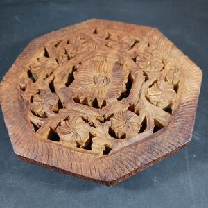 Hand-Carved Wood Trivet/ Plant Stand